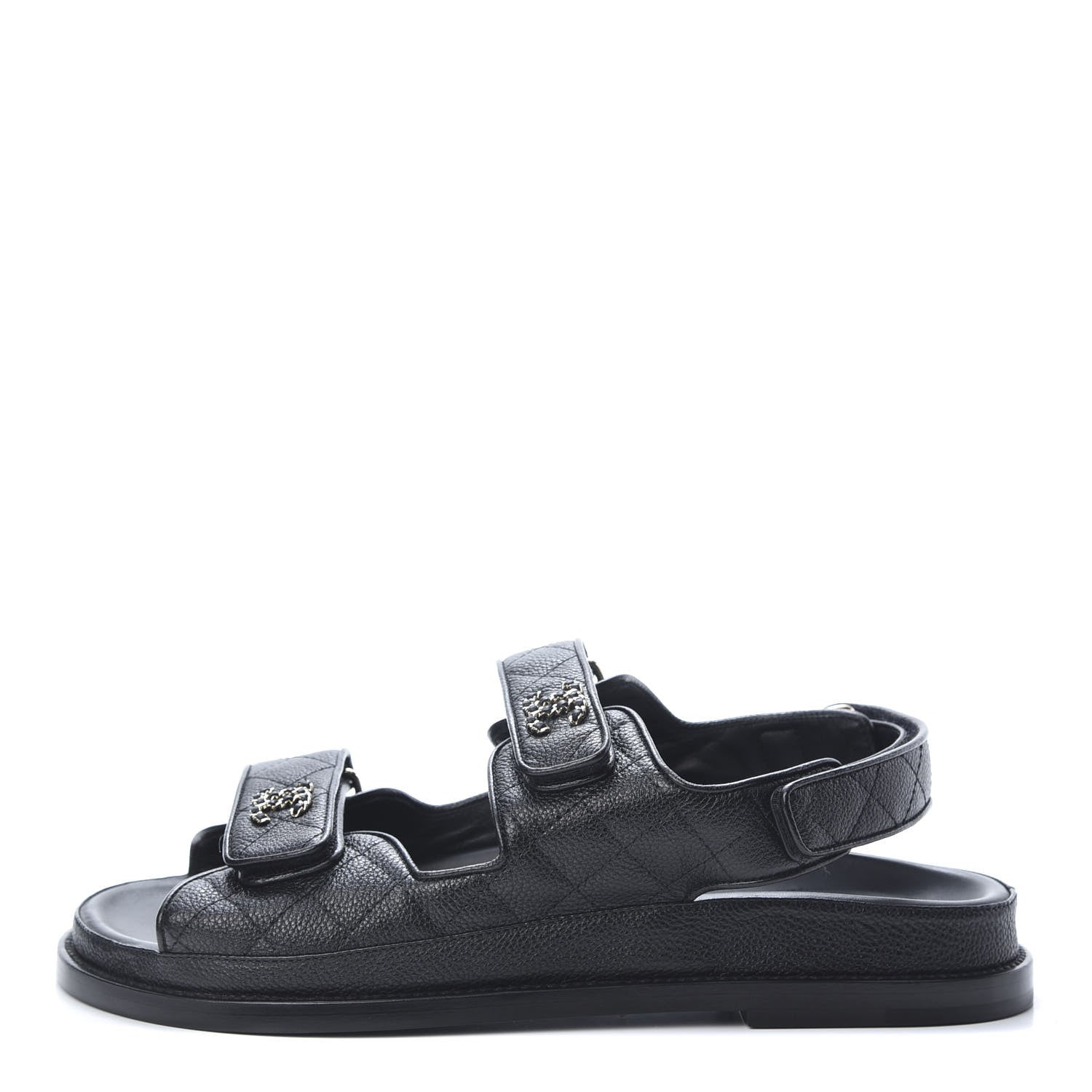 Chanel Grained Calfskin Velcro Dad Sandals 40 Black 1 of 9