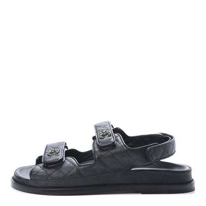 Chanel Grained Calfskin Velcro Dad Sandals 40 Black 1 of 9
