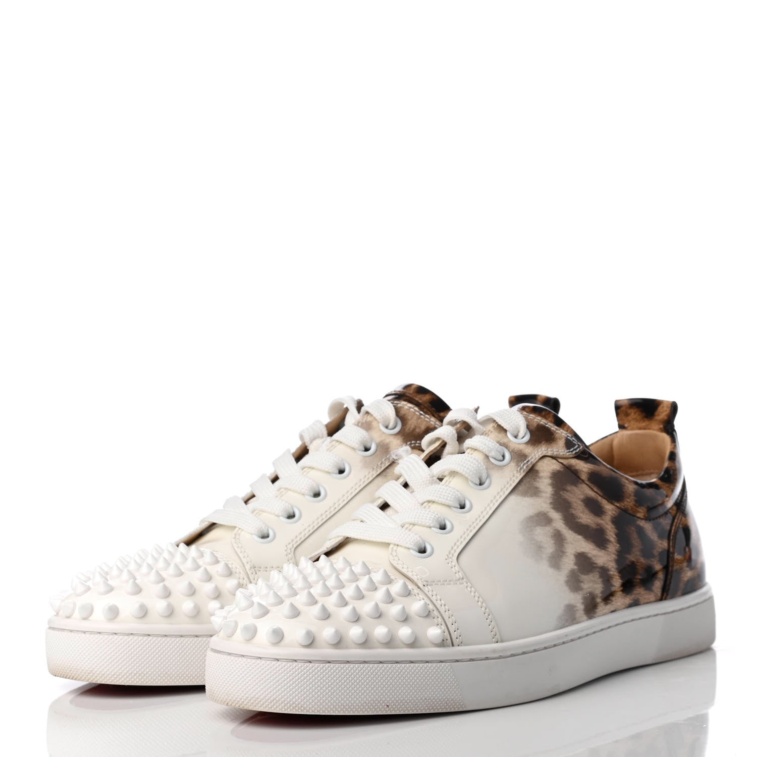Christian Louboutin Patent Degrade Leopard Print Mens Louis Junior Spikes Flat Sneakers 41 Latte 3 of 8