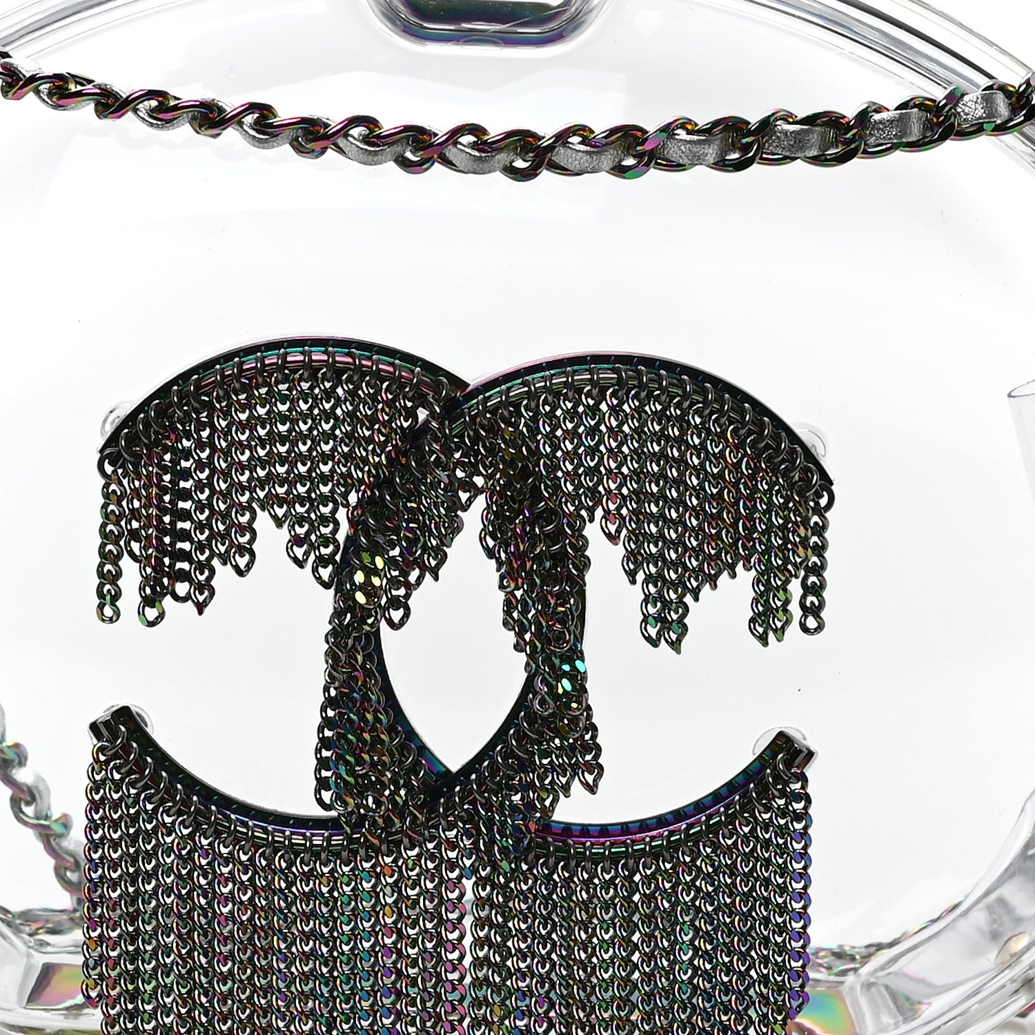 Chanel Plexiglass Iridescent Chain Fringe CC Clutch Clear 7 of 10