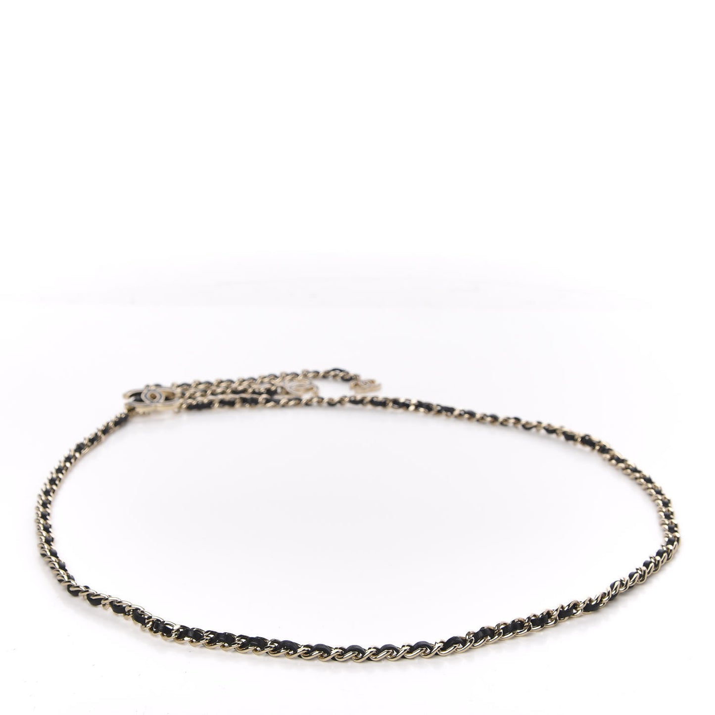 Lambskin Enamel CC Chain Belt Black Gold