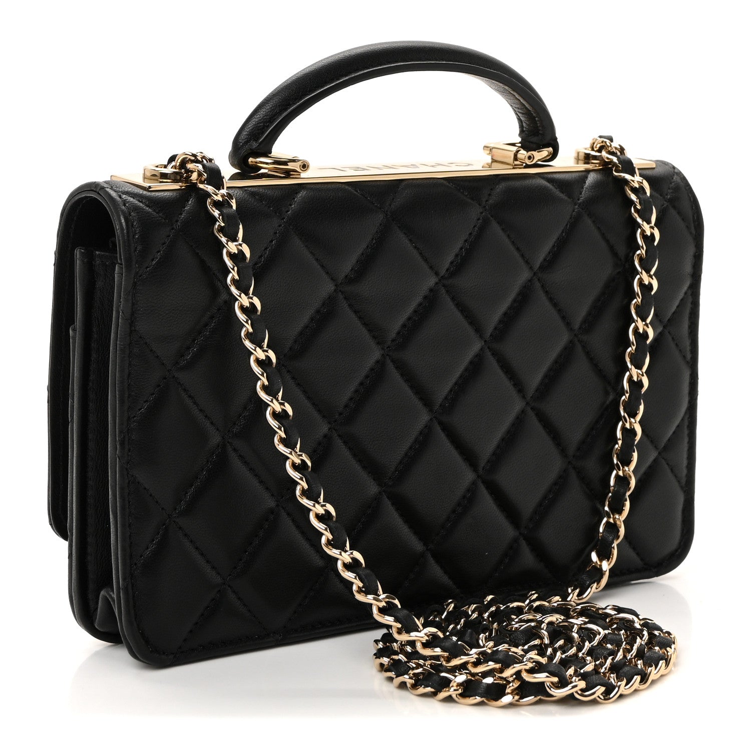 Chanel Lambskin Quilted Top Handle Trendy CC Wallet On Chain WOC Black 4 of 23