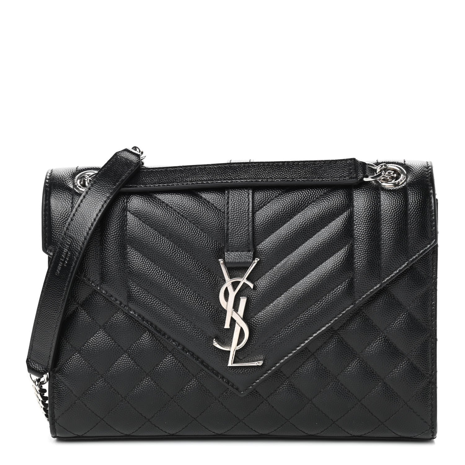 Saint Laurent Grain De Poudre Textured Mixed Matelasse Triquilt Medium Monogram Satchel Black 1 of 9