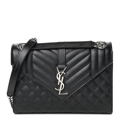 Saint Laurent Grain De Poudre Textured Mixed Matelasse Triquilt Medium Monogram Satchel Black 1 of 9
