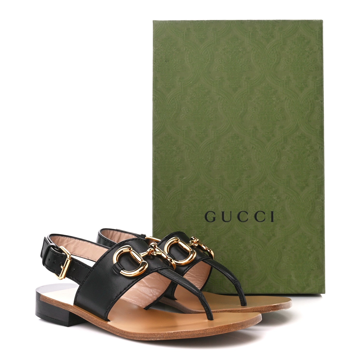 Gucci Nappa Charlotte Horsebit Thong Sandals 35.5 Black 9 of 9