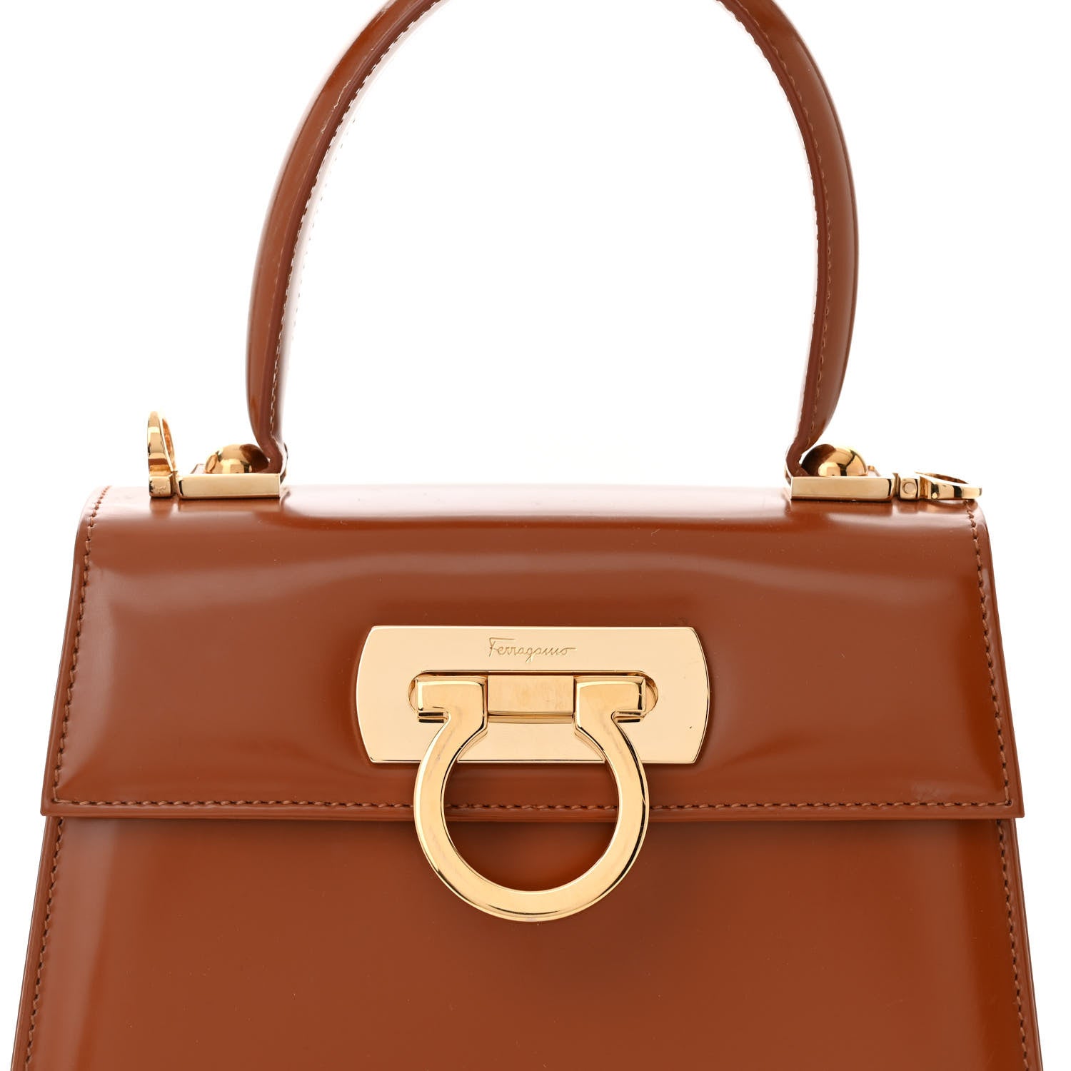 Salvatore Ferragamo Brushed Off Calfskin Small Iconic Top Handle Tan 8 of 10