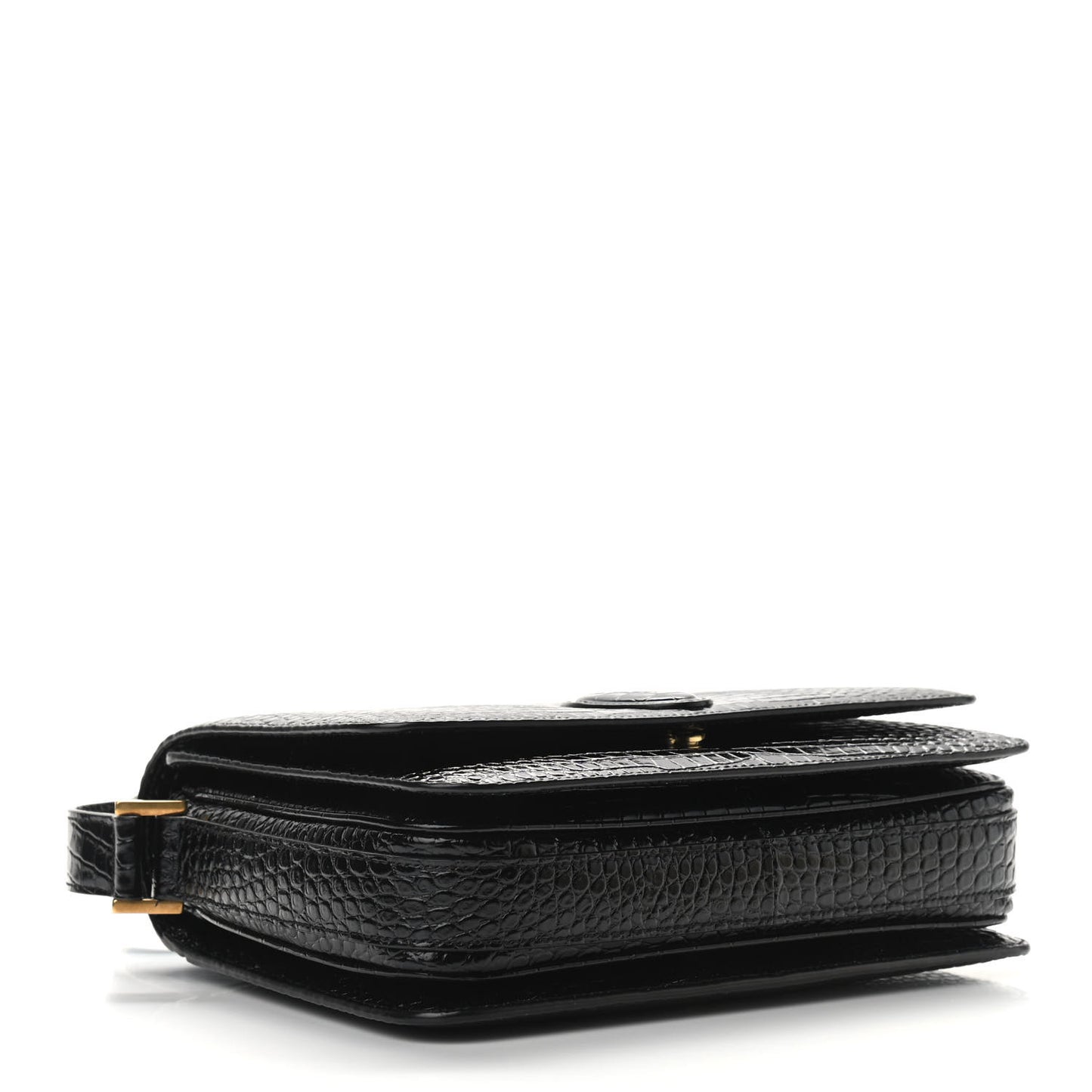 Patent Crocodile Embossed Calfskin Le 61 Shoulder Bag Black