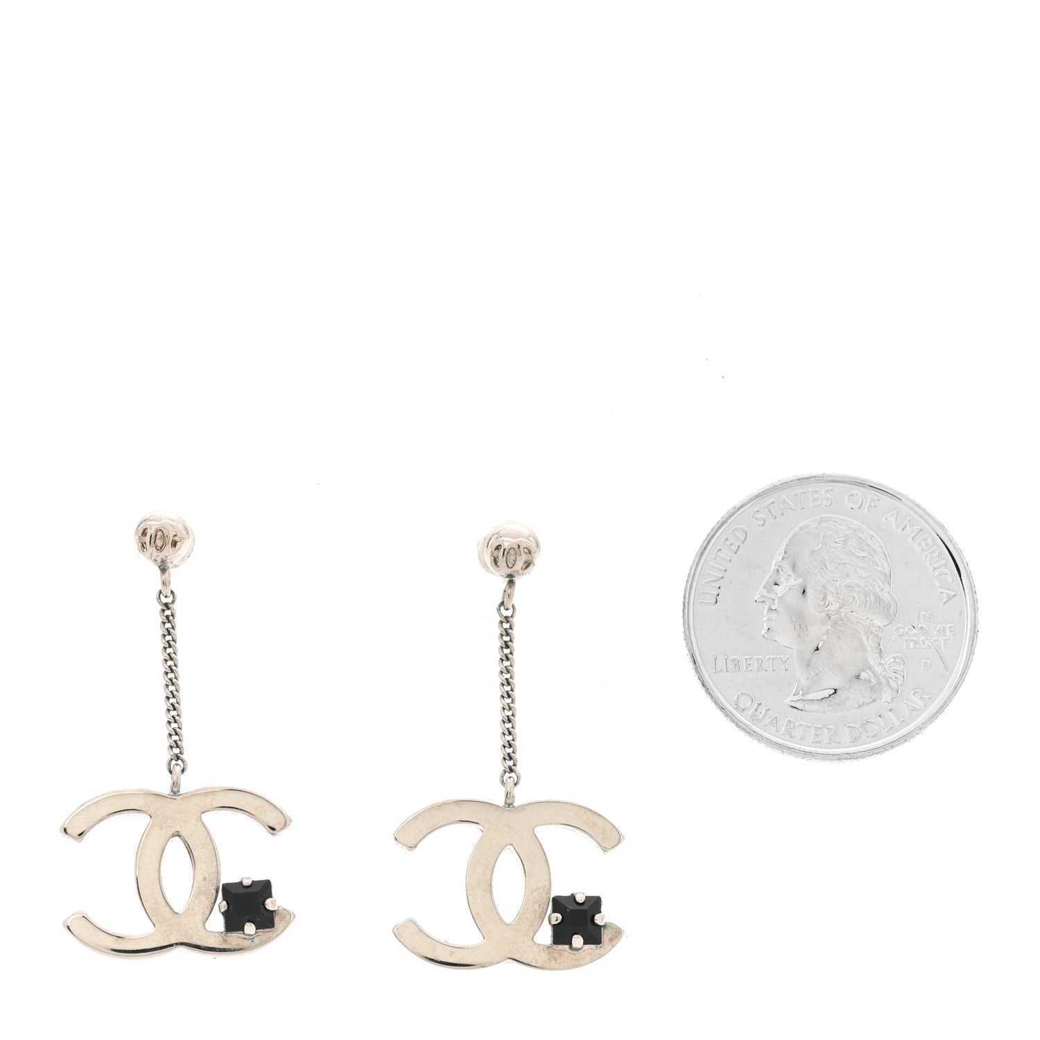 Chanel Crystal CC Dangle Earrings Silver Black 2 of 5