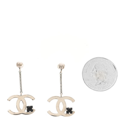 Chanel Crystal CC Dangle Earrings Silver Black 2 of 5