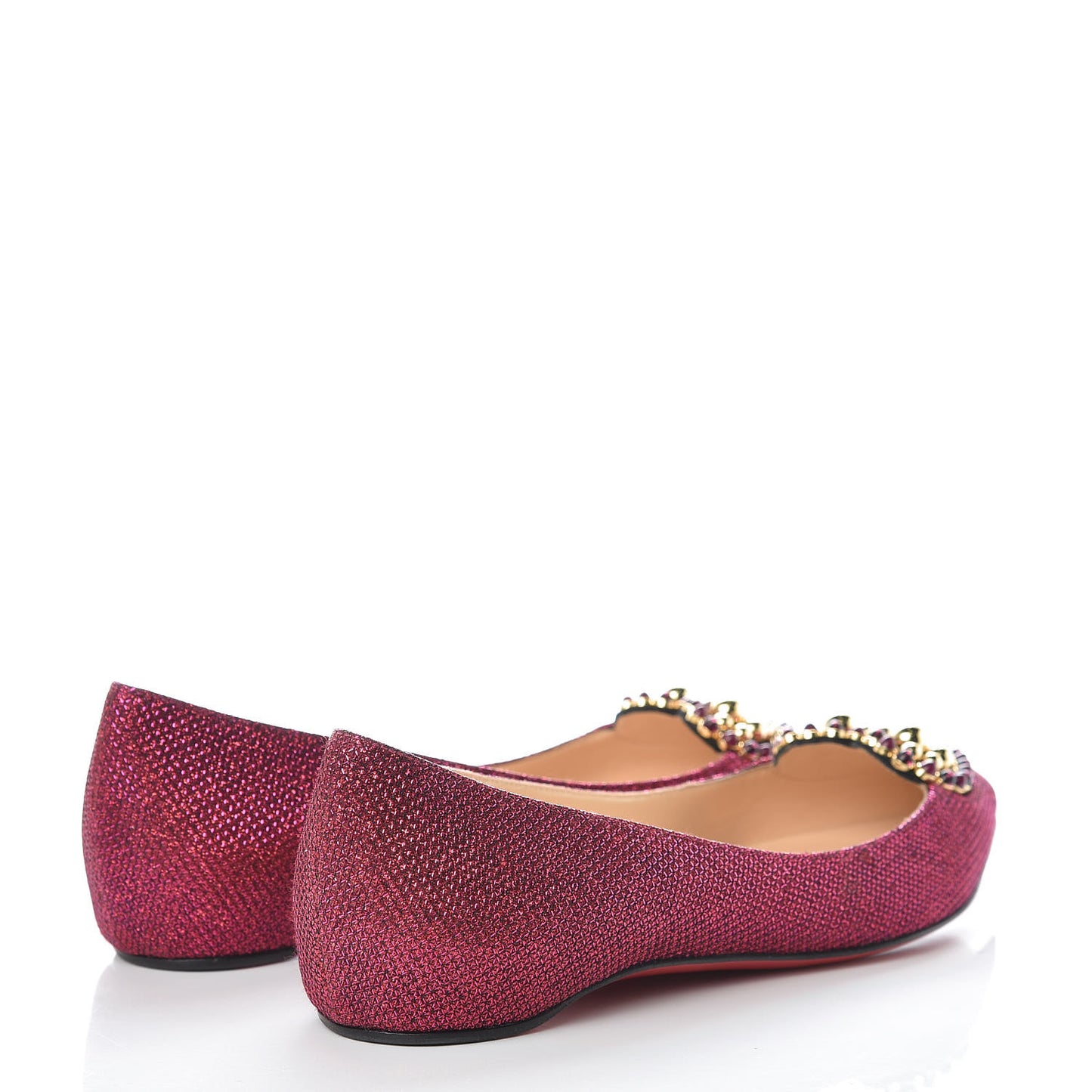 Glitter Veau Velours Heart Embellished Coramia Point Toe Flats 37 Cassis