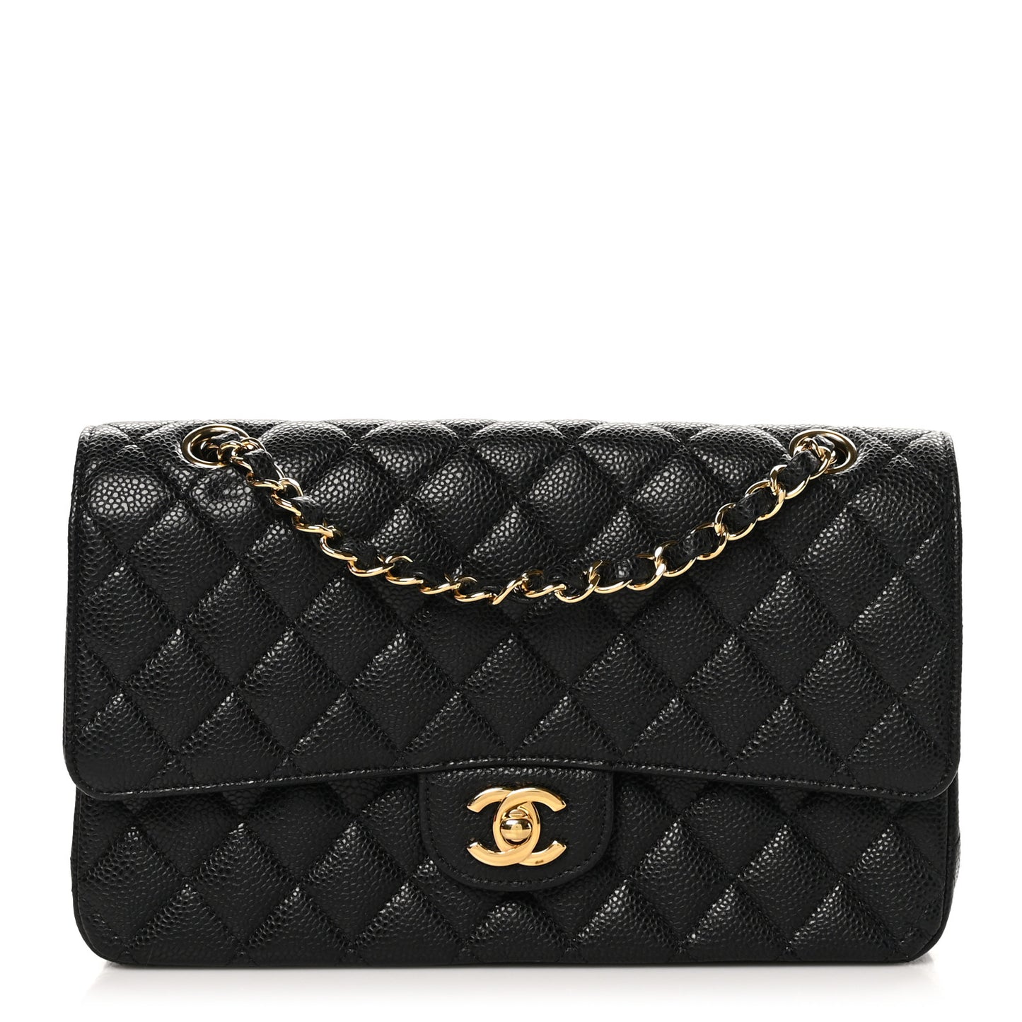 Caviar Quilted Medium Double Flap Black