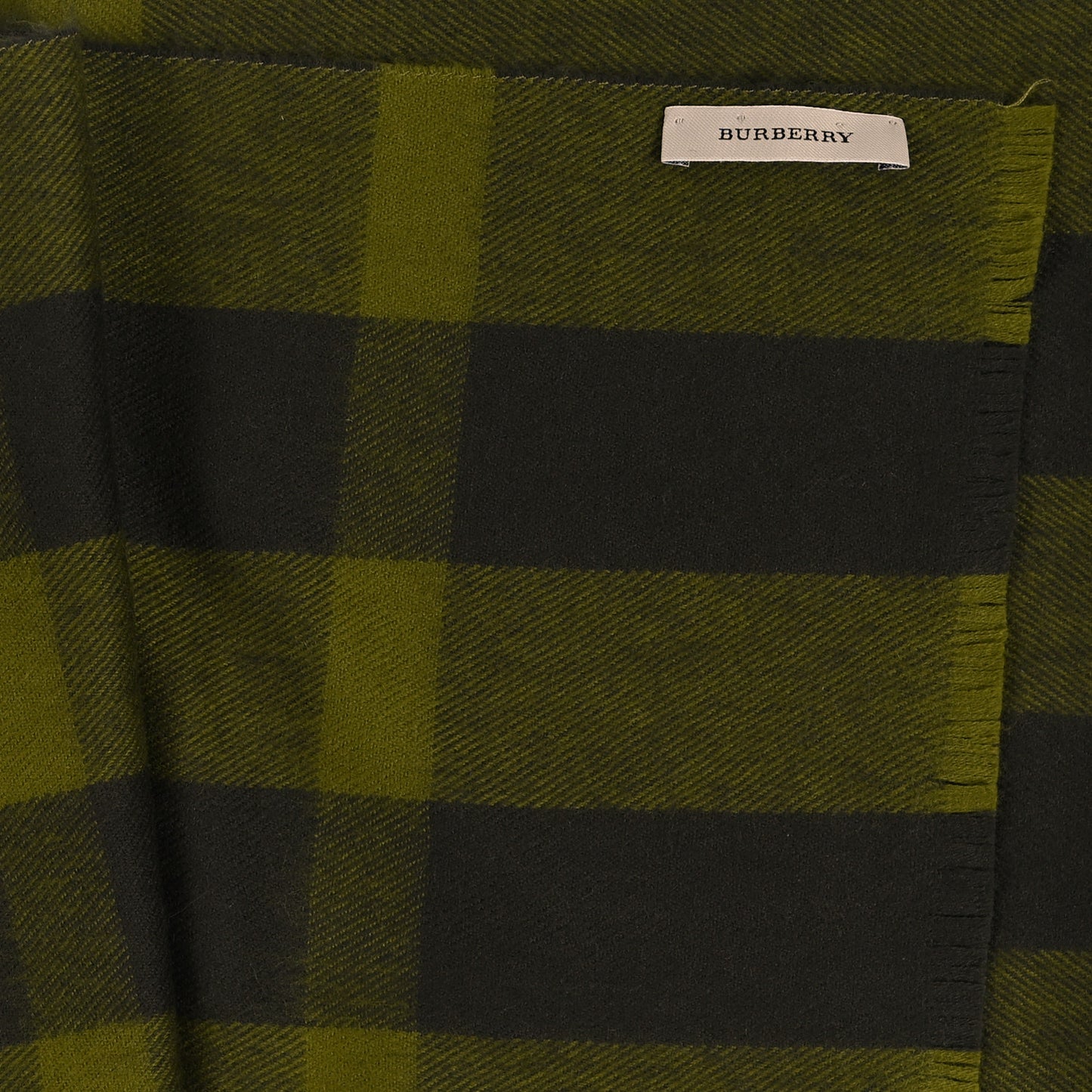 Wool Giant Exploded Check Fringe Scarf Green Black