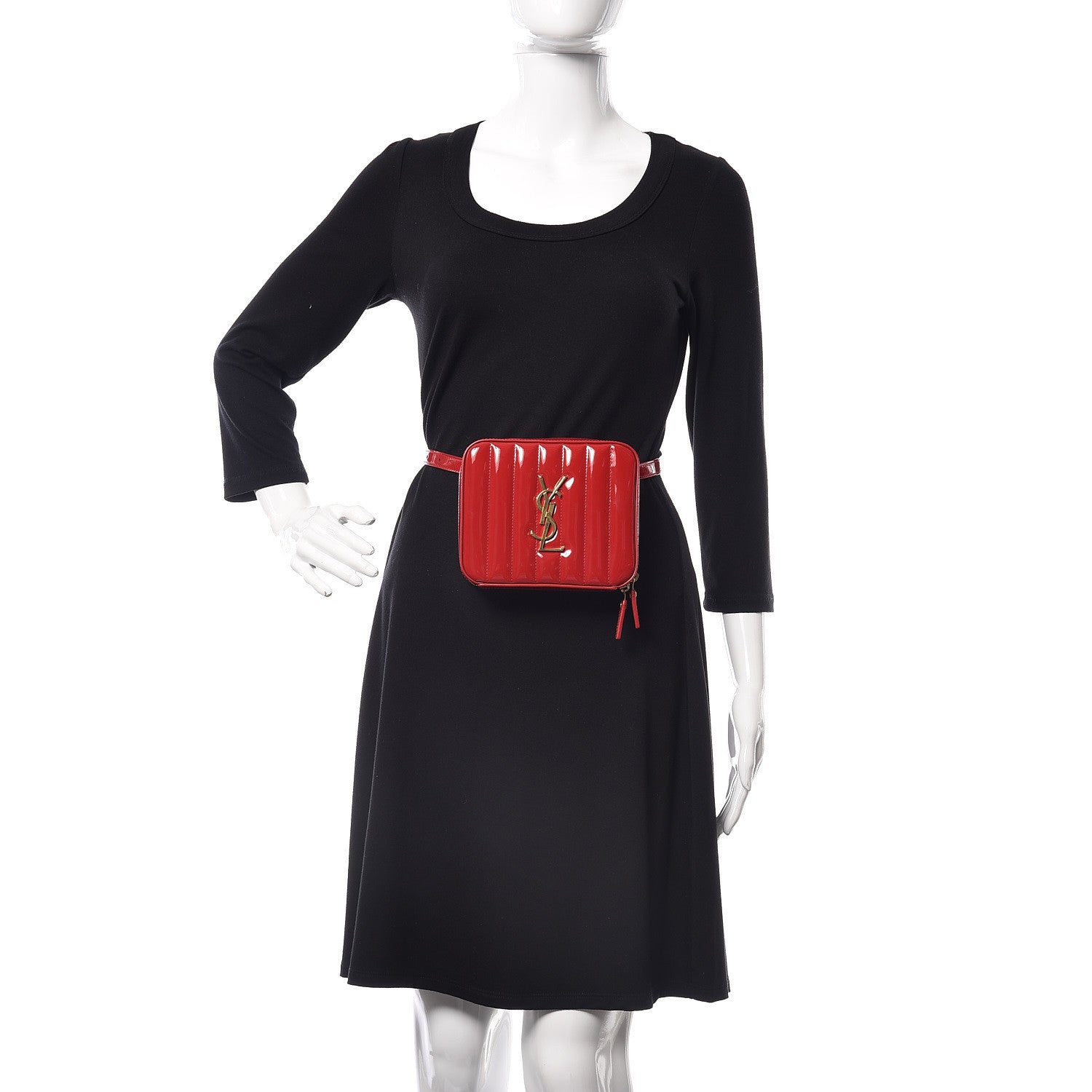Saint Laurent Patent Matelasse Vicky Monogram Belt Bag Red 2 of 10
