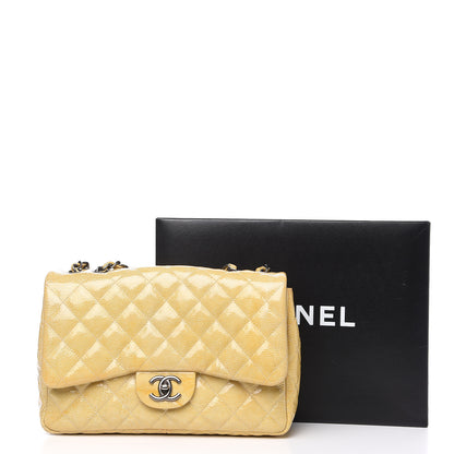 Chanel Crinkled Patent Quilted Jumbo Single Flap Light Beige 13 of 13