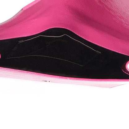 Saint Laurent Textured Patent Monogram Large Belle De Jour Clutch Fuchsia 5 of 7