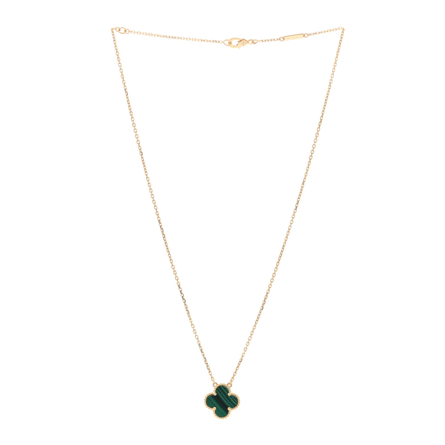 18K Yellow Gold Malachite Vintage Alhambra Pendant Necklace