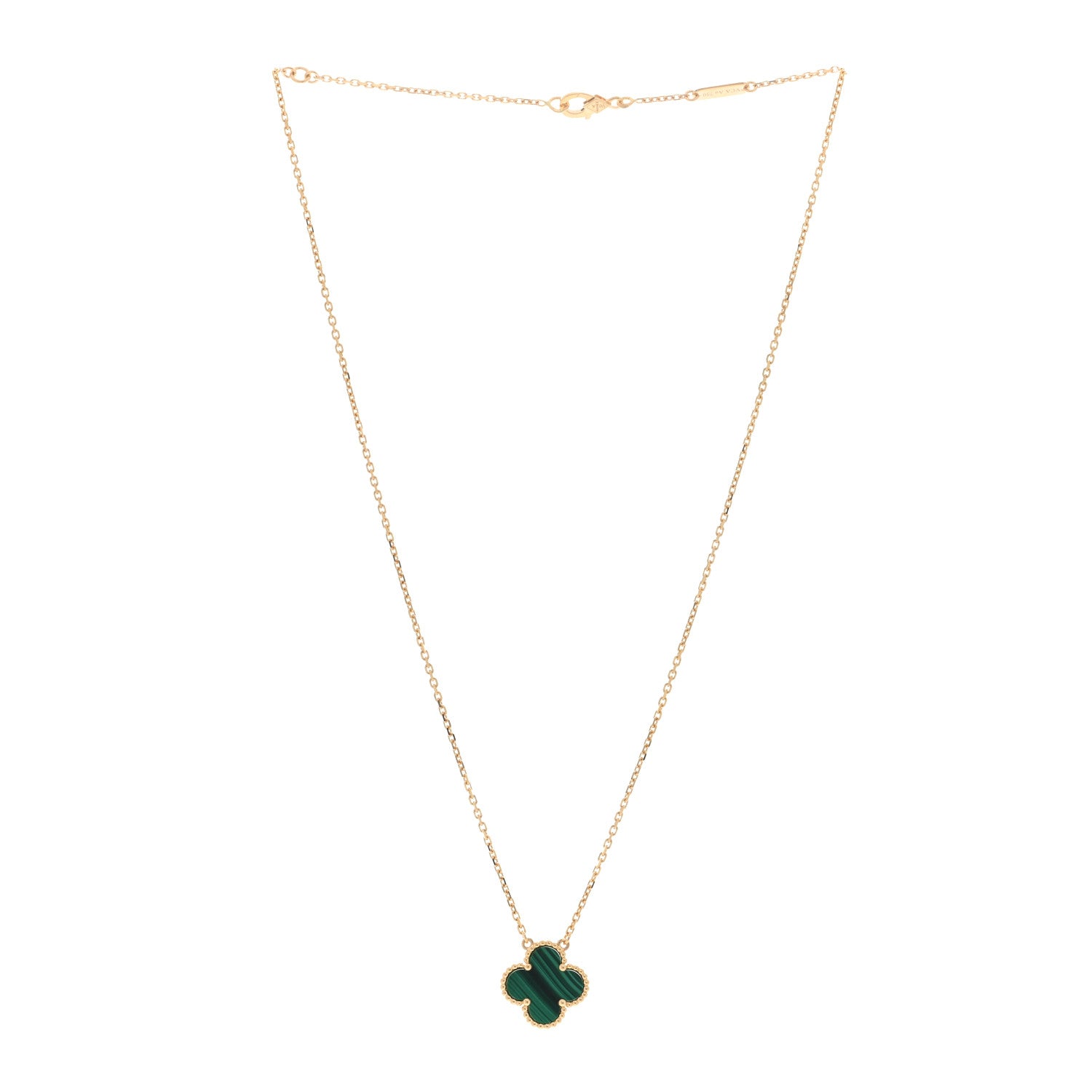 Van Cleef & Arpels 18K Yellow Gold Malachite Vintage Alhambra Pendant Necklace 2 of 4
