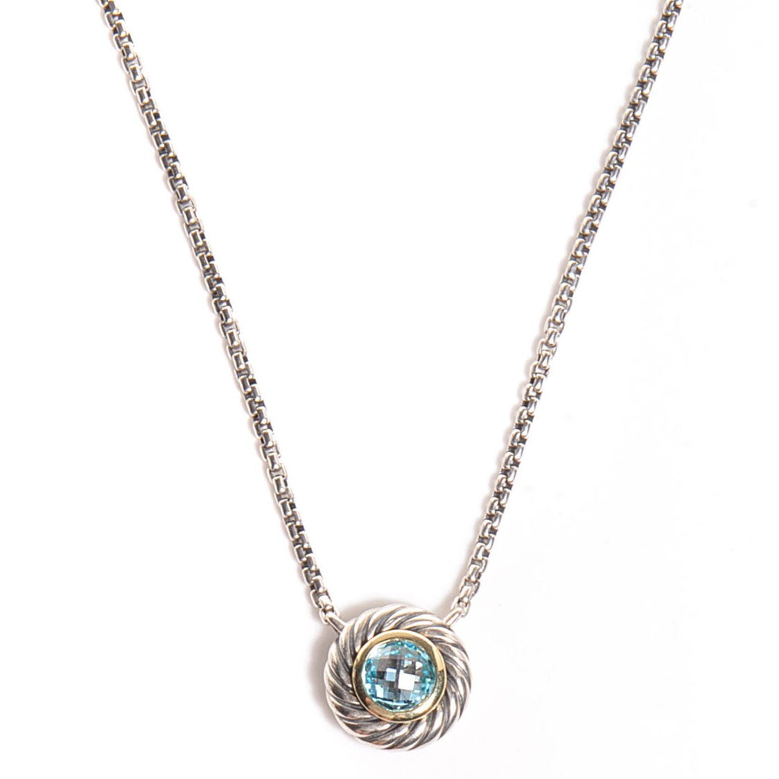 Sterling Silver 18K Gold Blue Topaz Color Classics Pendant Necklace