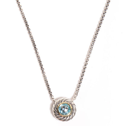 David Yurman Sterling Silver 18K Gold Blue Topaz Color Classics Pendant Necklace 1 of 5