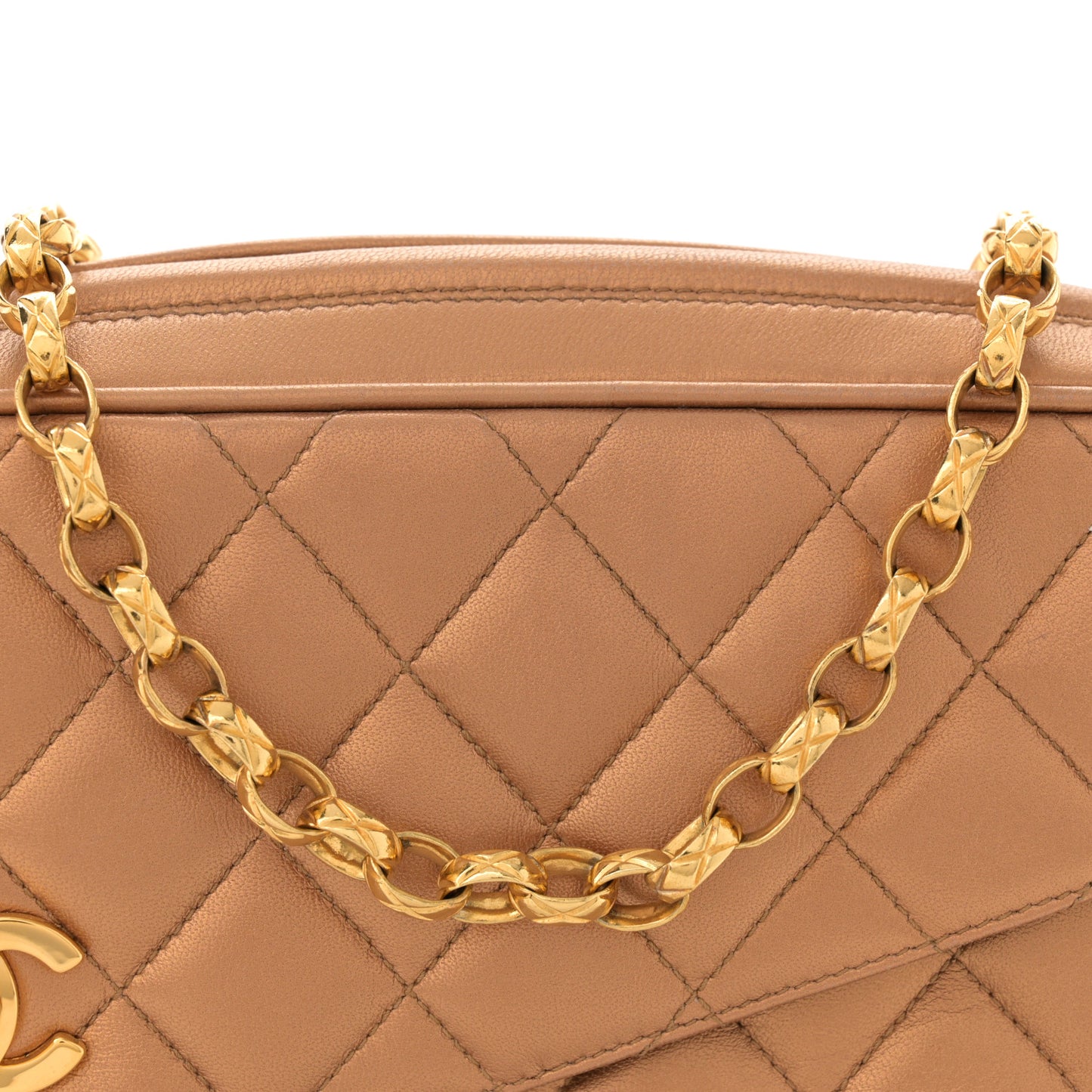 Metallic Lambskin Quilted Tassel Camera Case Gold