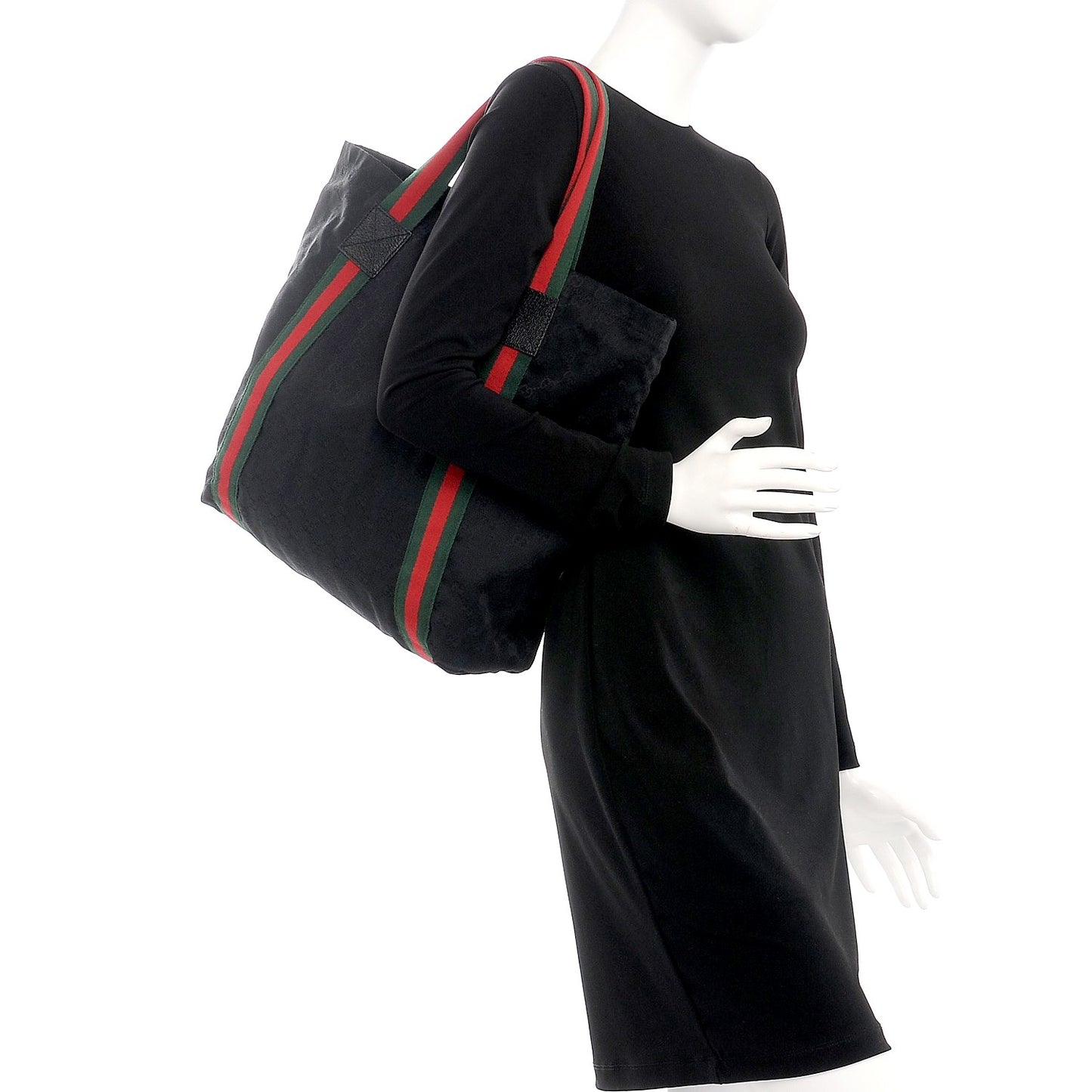GG Monogram Medium Web Handle Vertical Tote Black