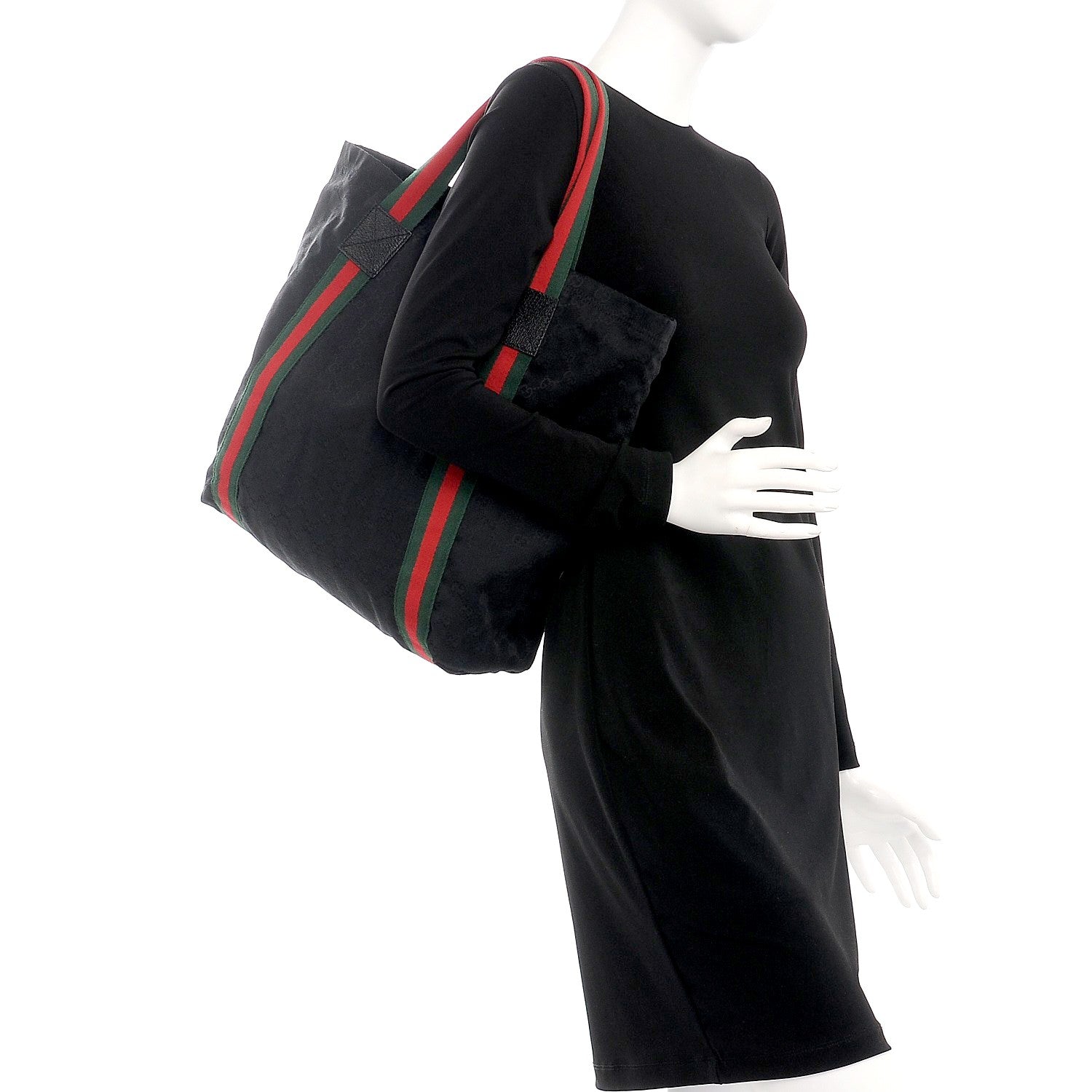 Gucci GG Monogram Medium Web Handle Vertical Tote Black 2 of 7