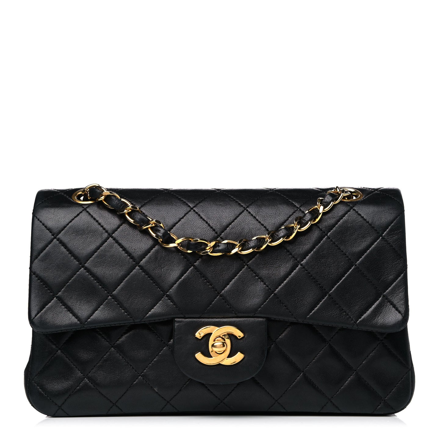 Lambskin Quilted Small Double Flap Black