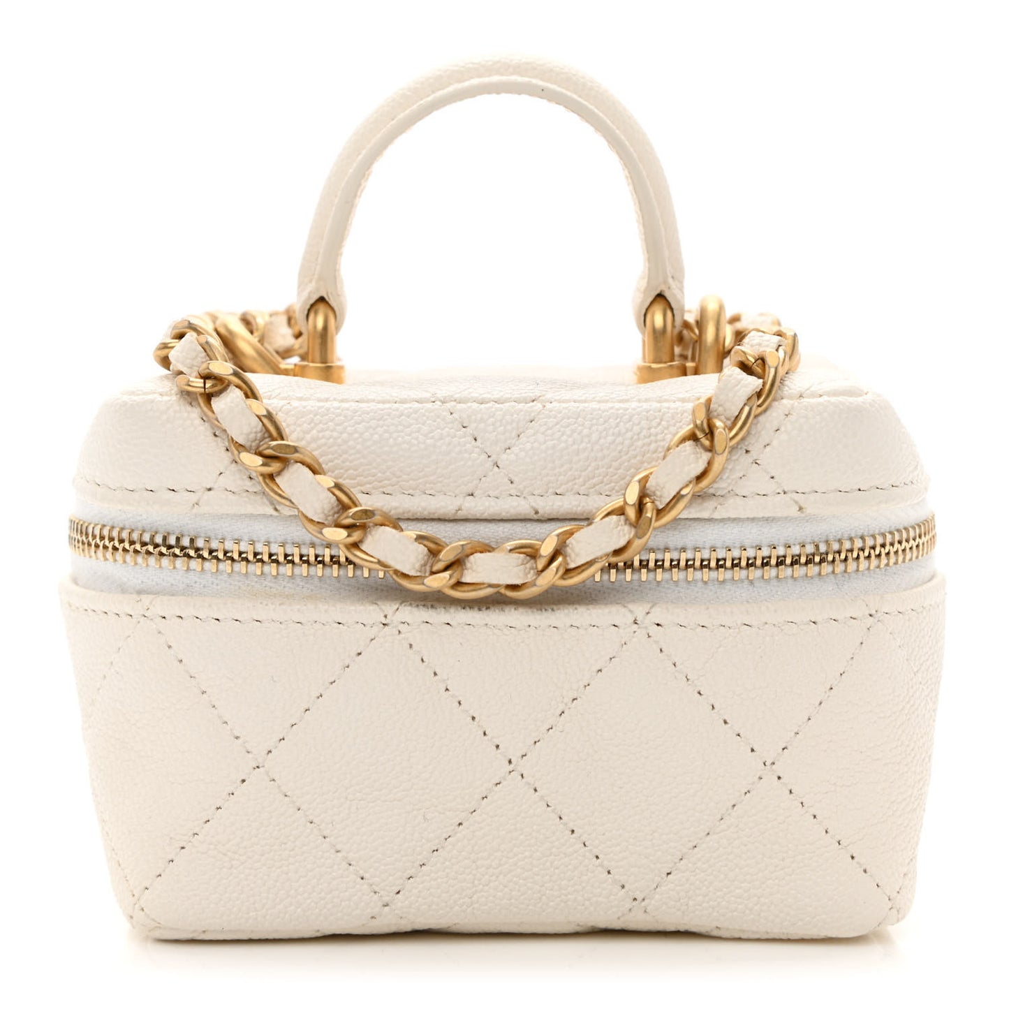 Caviar Quilted Mini Top Handle Vanity With Chain White