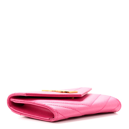 Saint Laurent Grain De Poudre Matelasse Chevron Small Monogram Envelope Wallet Bubblegum 4 of 14