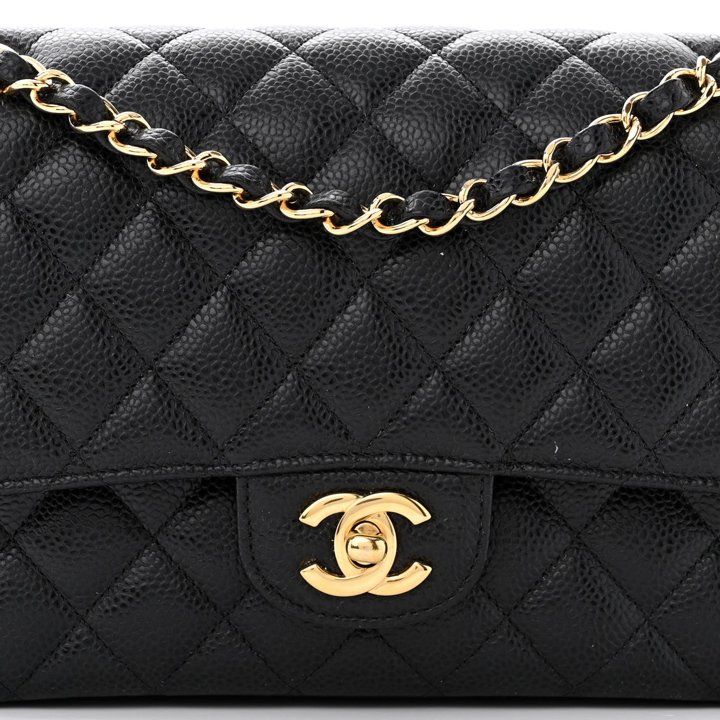 Caviar Quilted Medium Double Flap Black