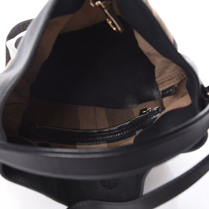 Burberry Grainy Calfskin Canvas Mega Check Medium Ashby Tassel Hobo Black 5 of 9