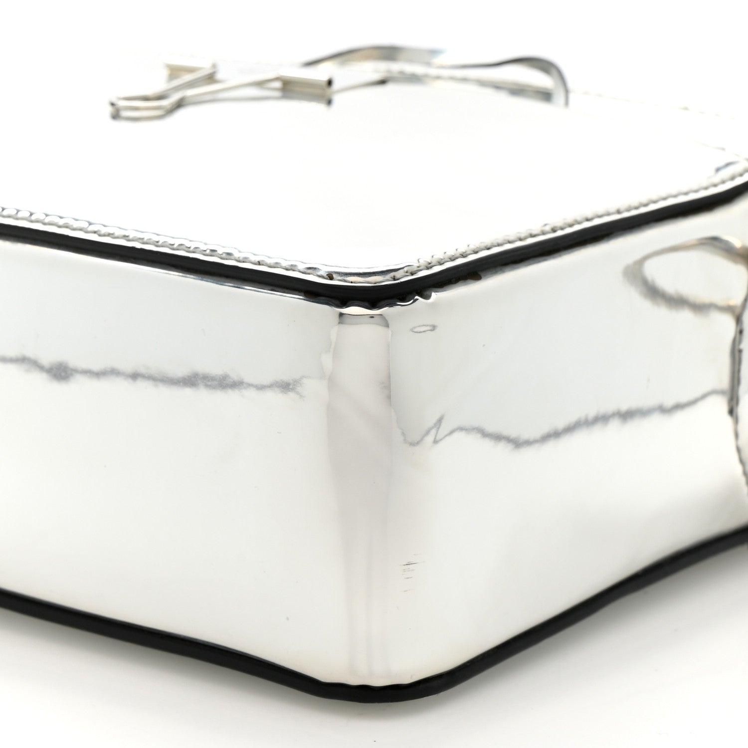 Off-White Patent Mirror Binder Clip Camera Belt Bag Silver 9 of 14