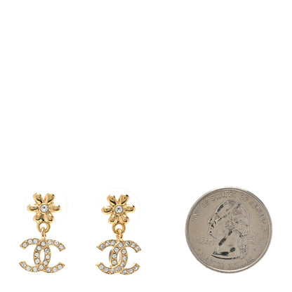 Chanel Crystal CC Flower Drop Earrings Gold 2 of 5