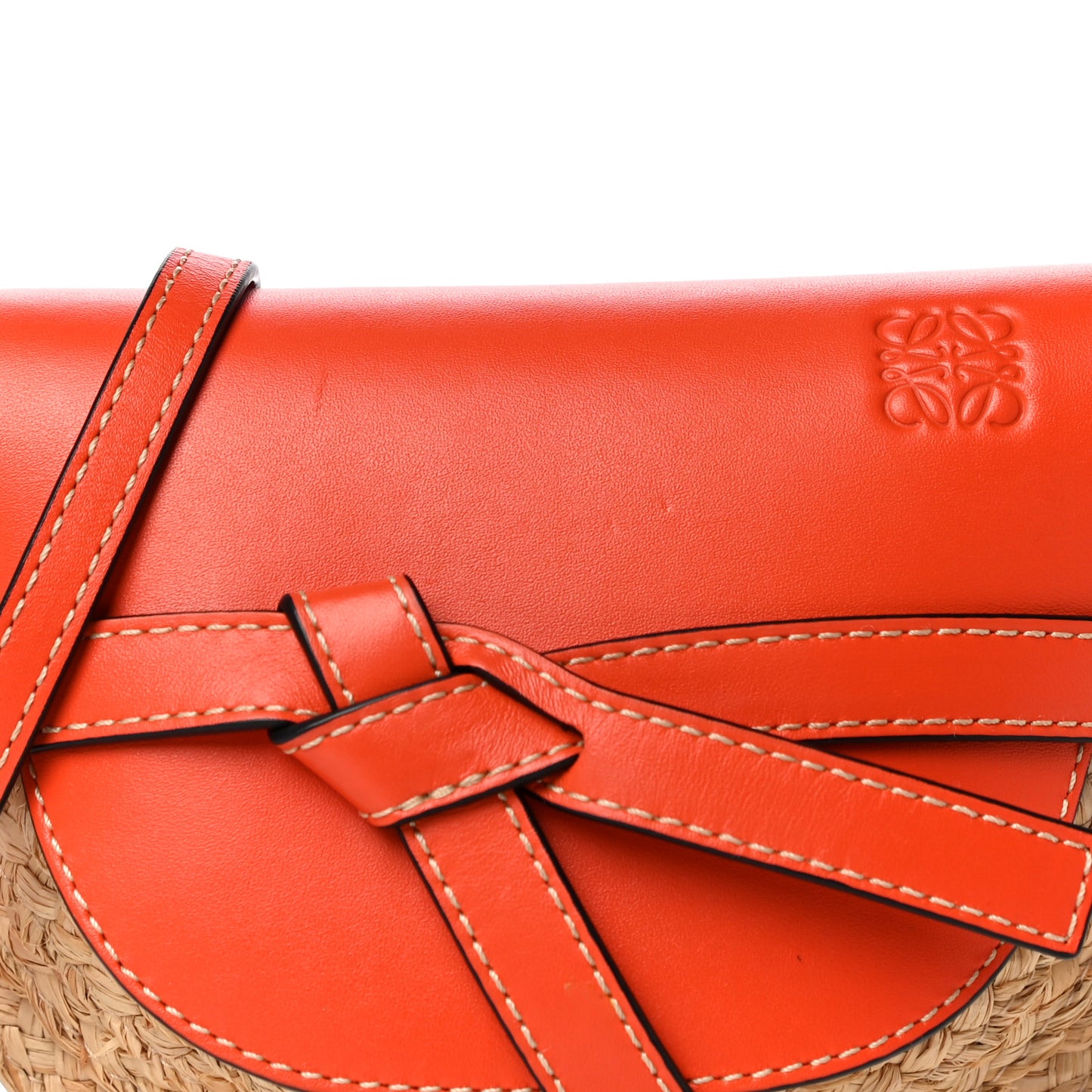 Calfskin Raffia Mini Gate Crossbody Bag Light Natural Orange