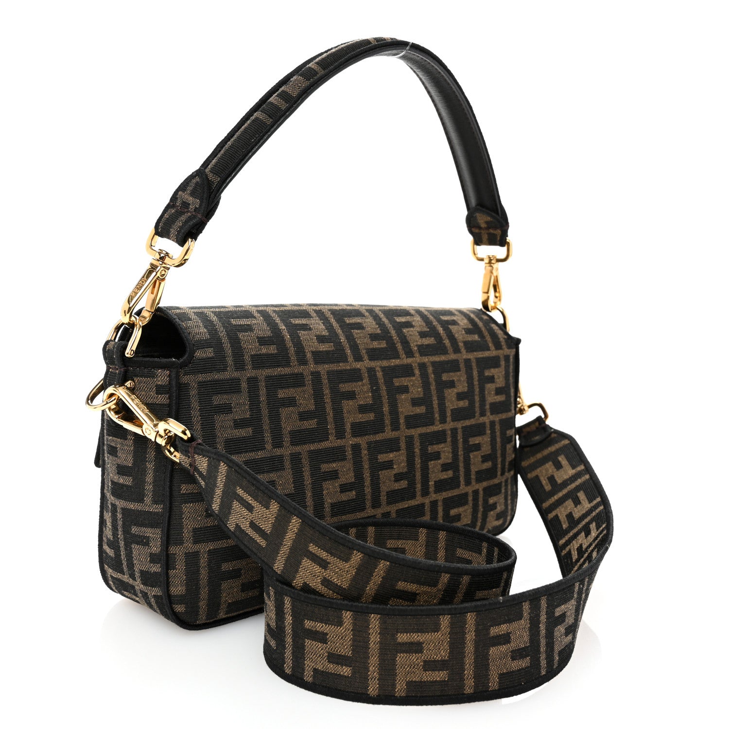 Fendi Fabric Jacquard FF 1974 Medium Baguette Tobacco Moro Black 3 of 11