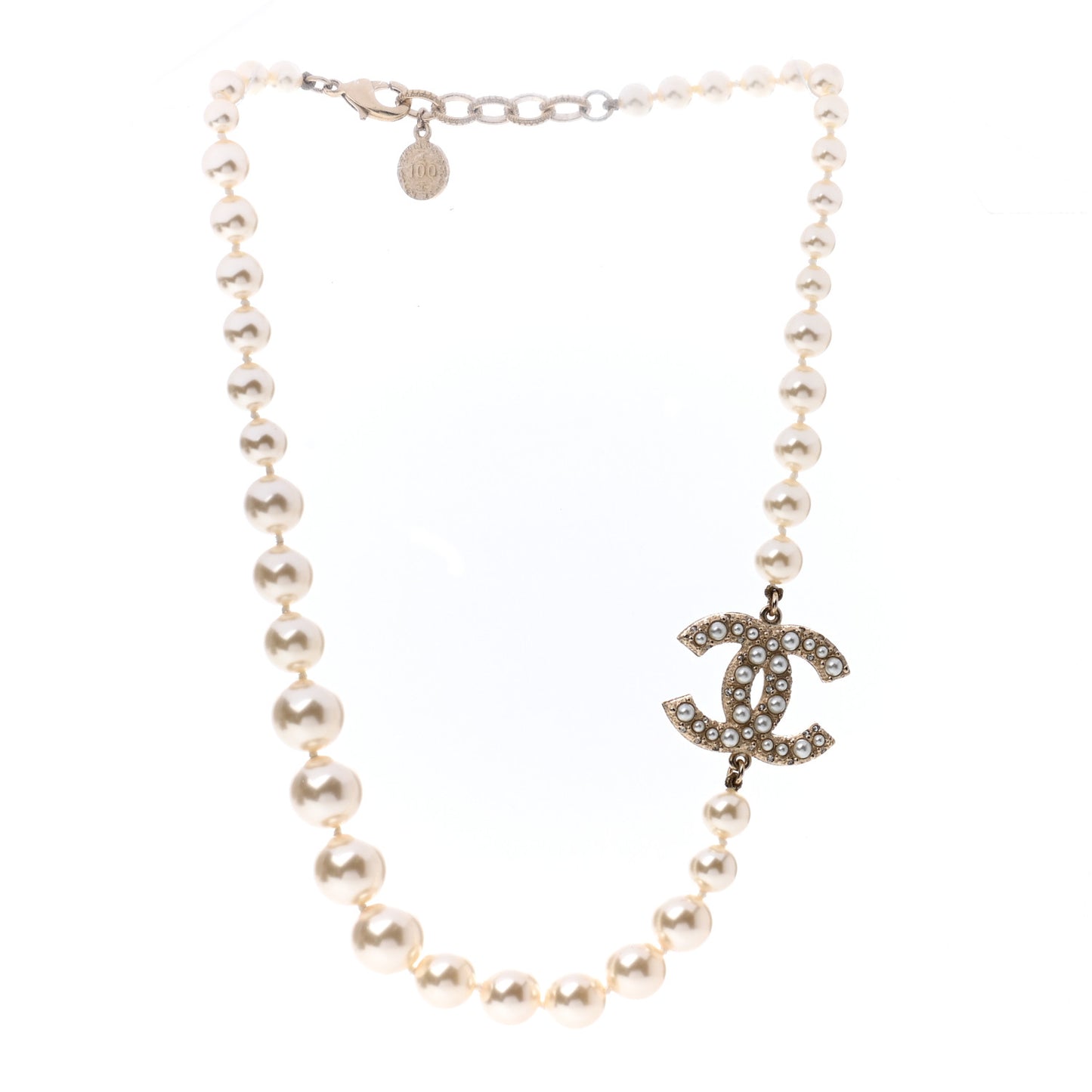 Pearl CC 100th Anniversary Necklace Light Gold