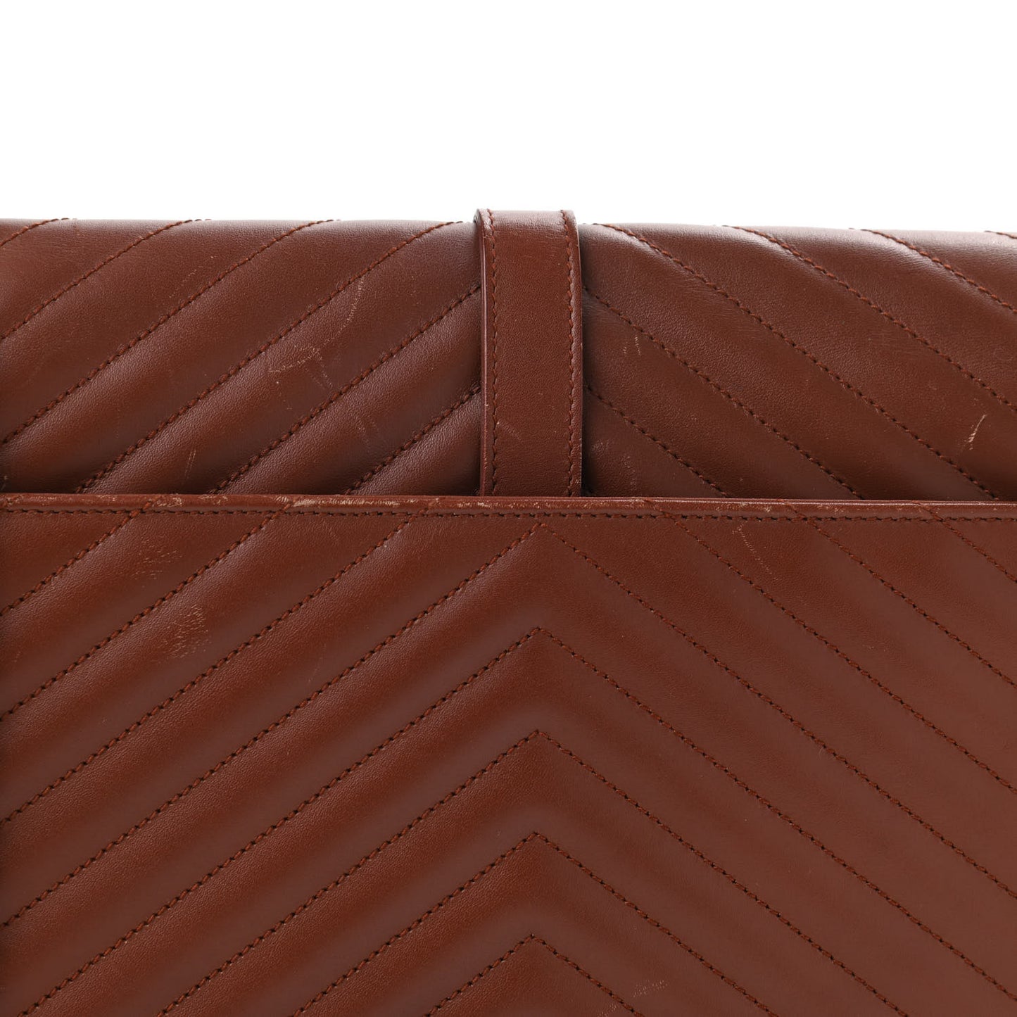 Smooth Calfskin Matelasse Chevron Large Monogram Satchel Brown