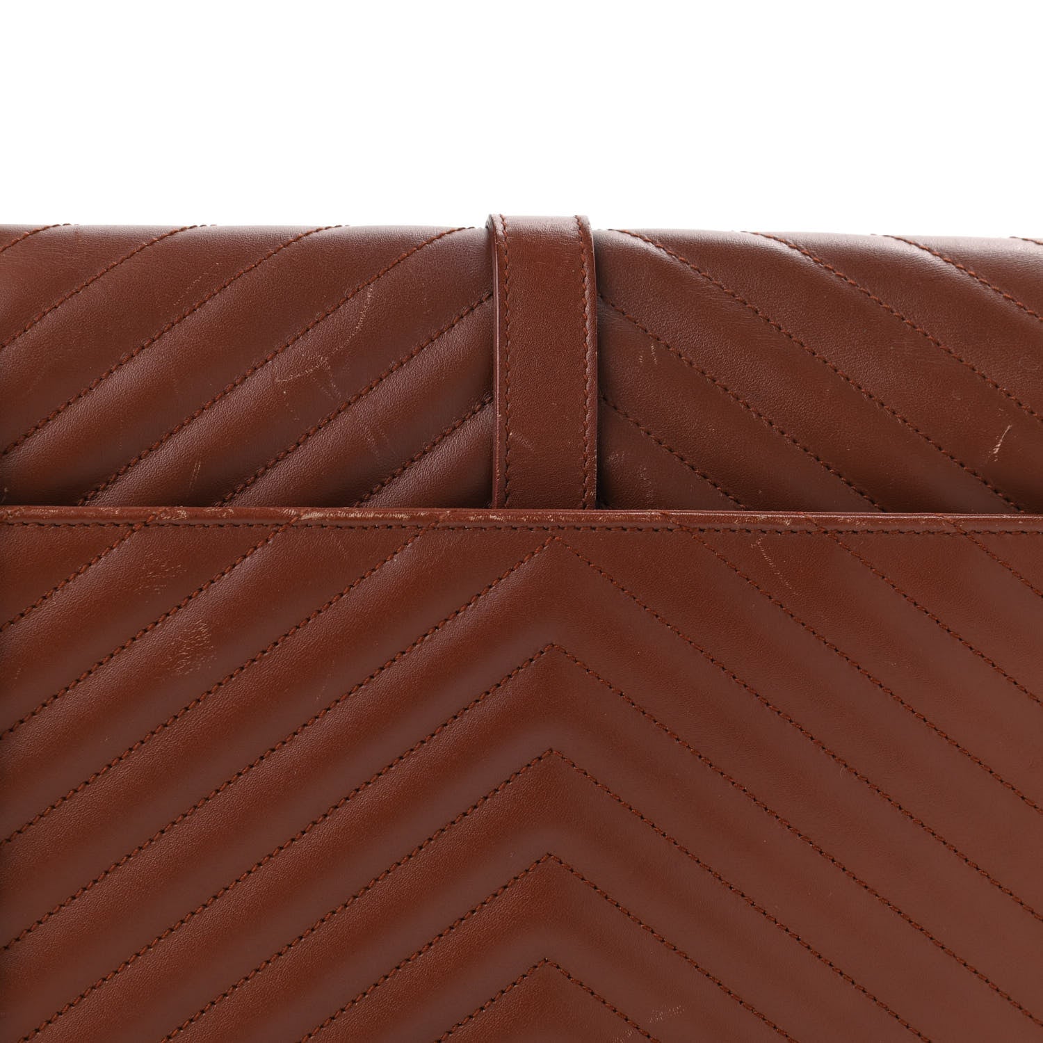 Saint Laurent Smooth Calfskin Matelasse Chevron Large Monogram Satchel Brown 9 of 9