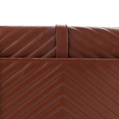 Saint Laurent Smooth Calfskin Matelasse Chevron Large Monogram Satchel Brown 9 of 9