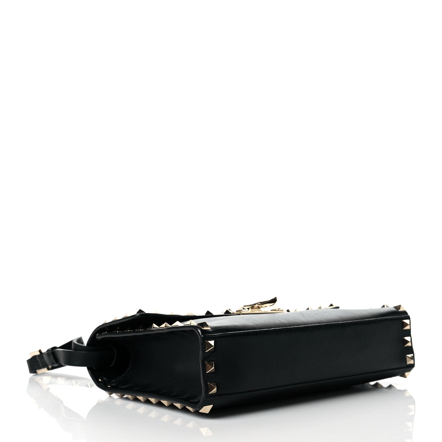 Vitello Medium Rockstud Flip Lock Crossbody Bag Black