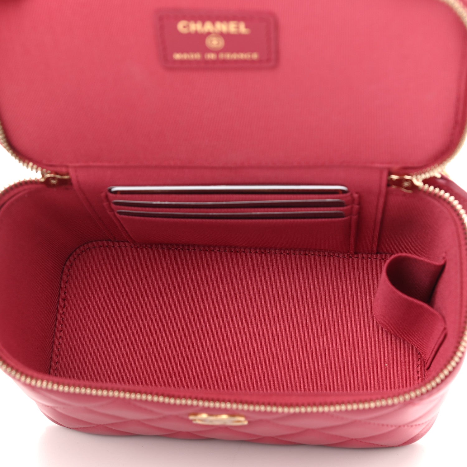 Chanel Lambskin Quilted Small Top Handle Vanity Case With Chain Dark Pink 5 of 10