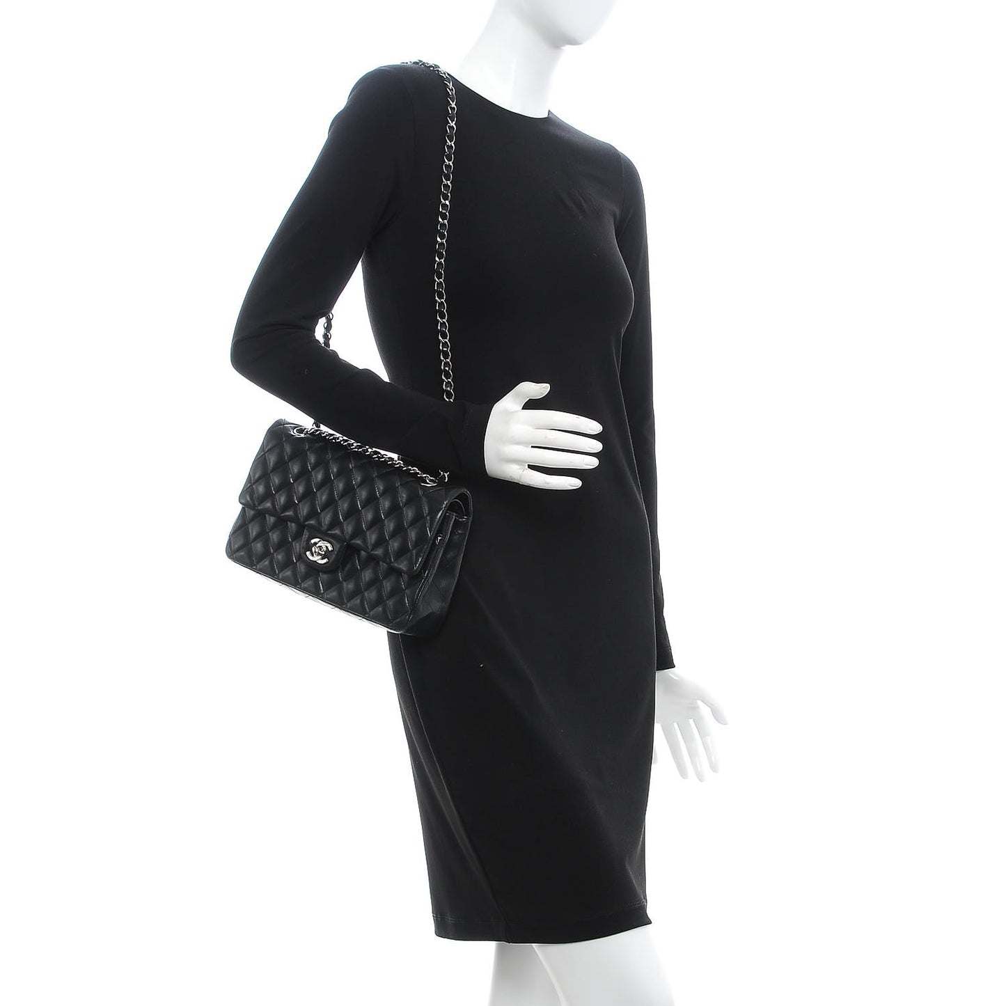 Lambskin Quilted Medium Double Flap Black