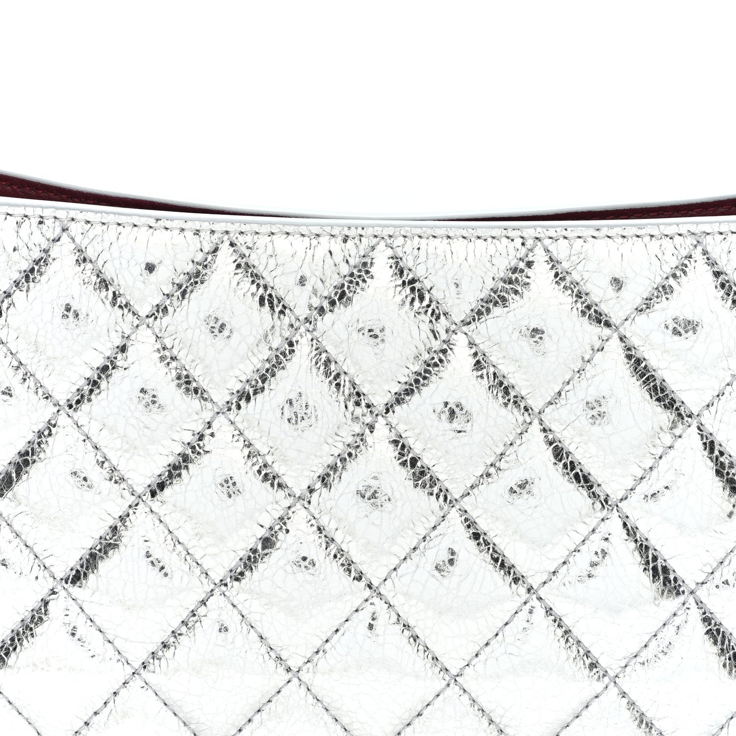 Metallic Aged Calfskin Quilted Hobo Bag Silver