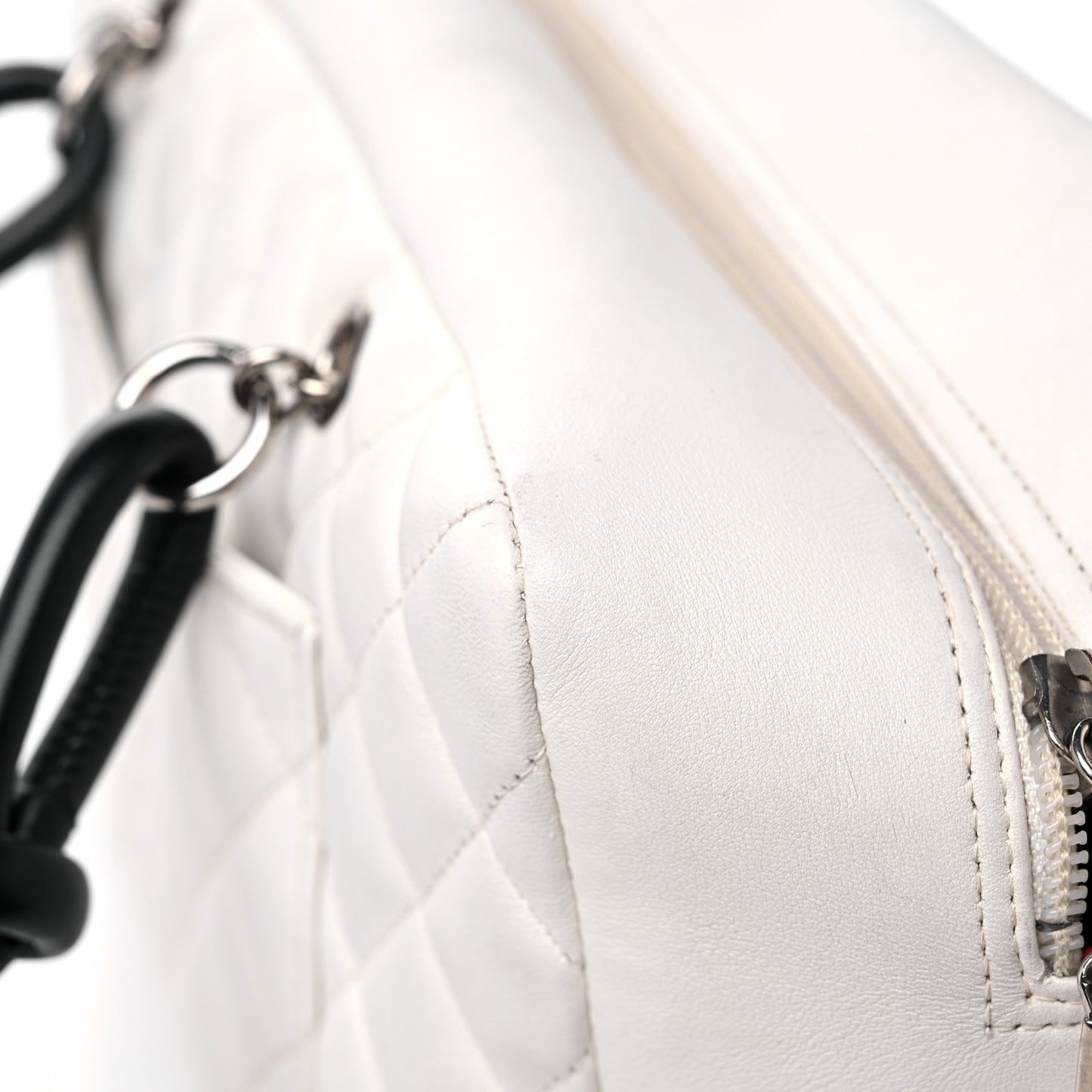 Calfskin Quilted Large Cambon Bowler White Black