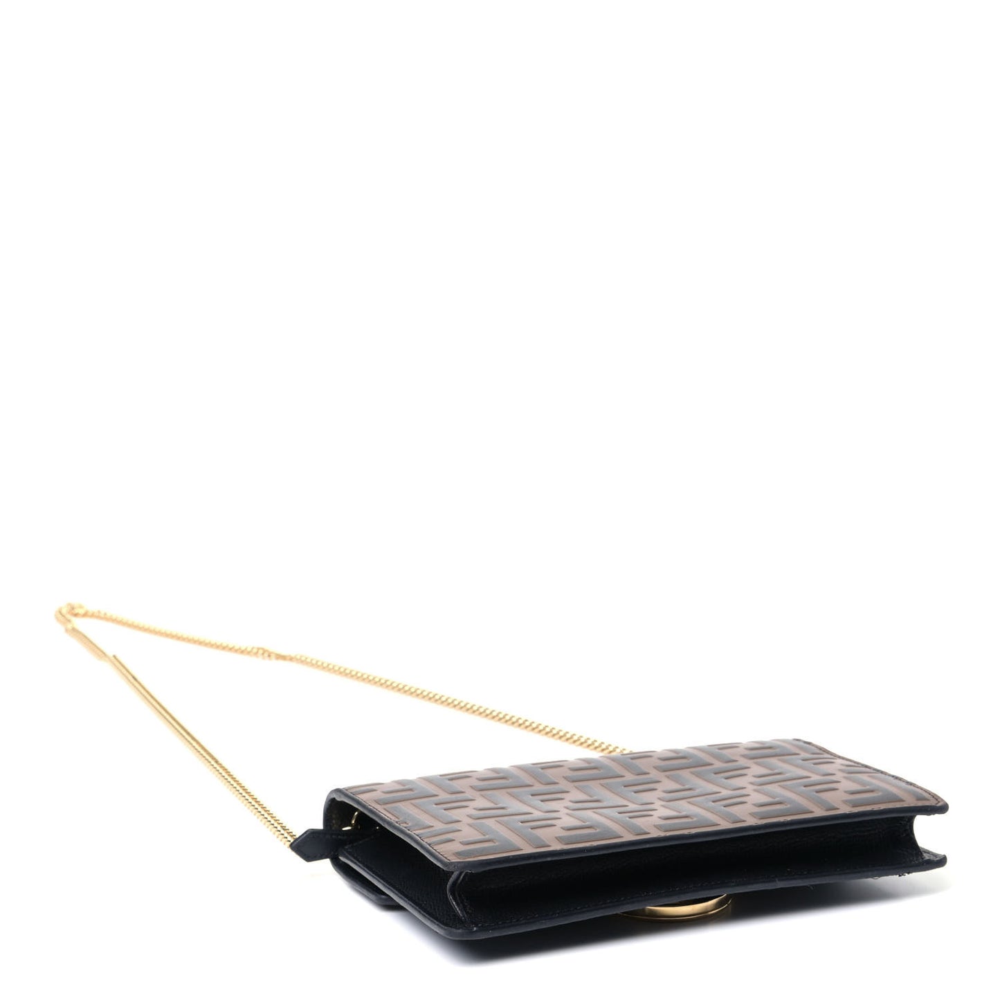 Vitello Cruise F is Fendi Bi-Color FF 1974 Embossed Medium Envelope Wallet On Chain Black Maya