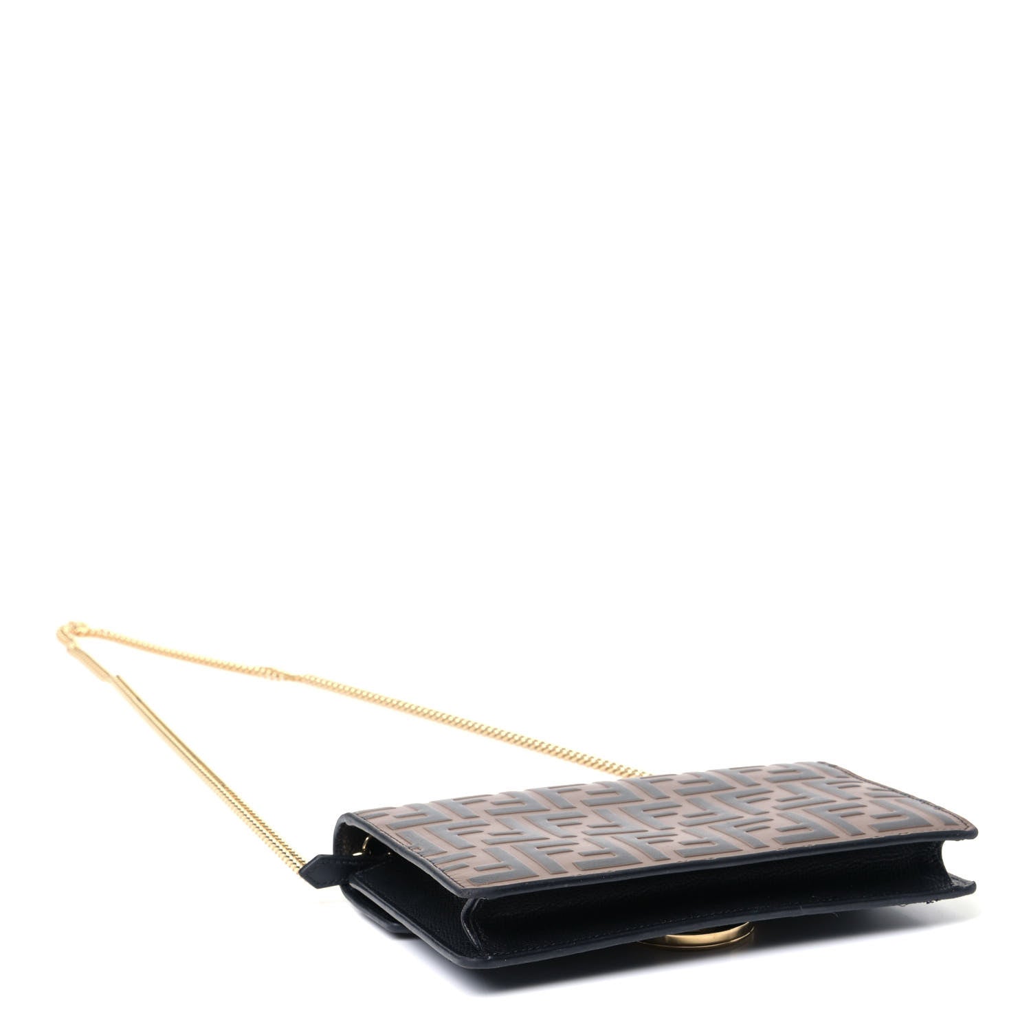 Fendi Vitello Cruise F is Fendi Bi-Color FF 1974 Embossed Medium Envelope Wallet On Chain Black Maya 3 of 6