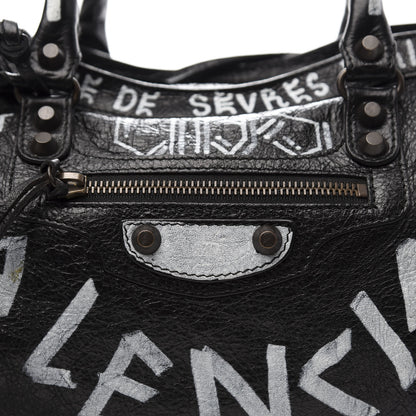 Balenciaga Agneau Classic Hardware Graffiti All Over S City Black 13 of 13