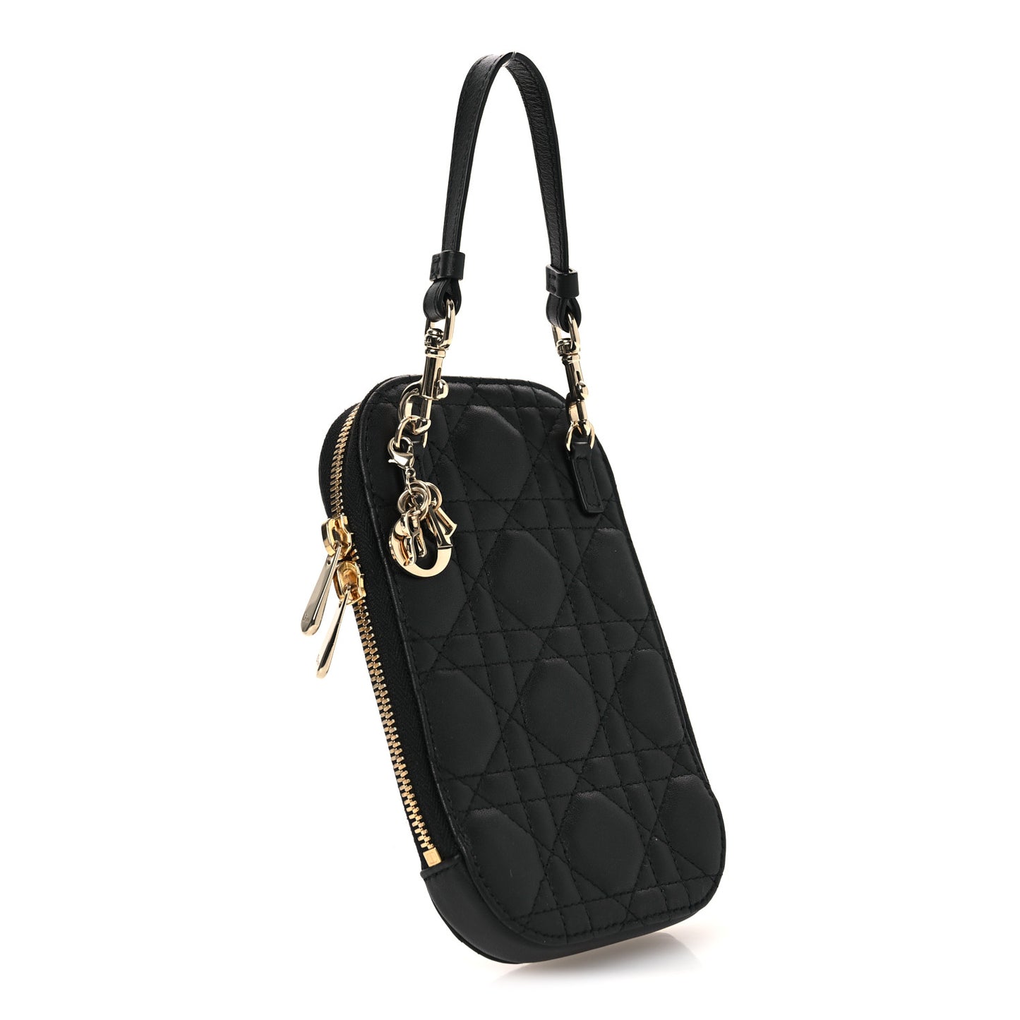 Lambskin Cannage Lady Dior Phone Holder Black