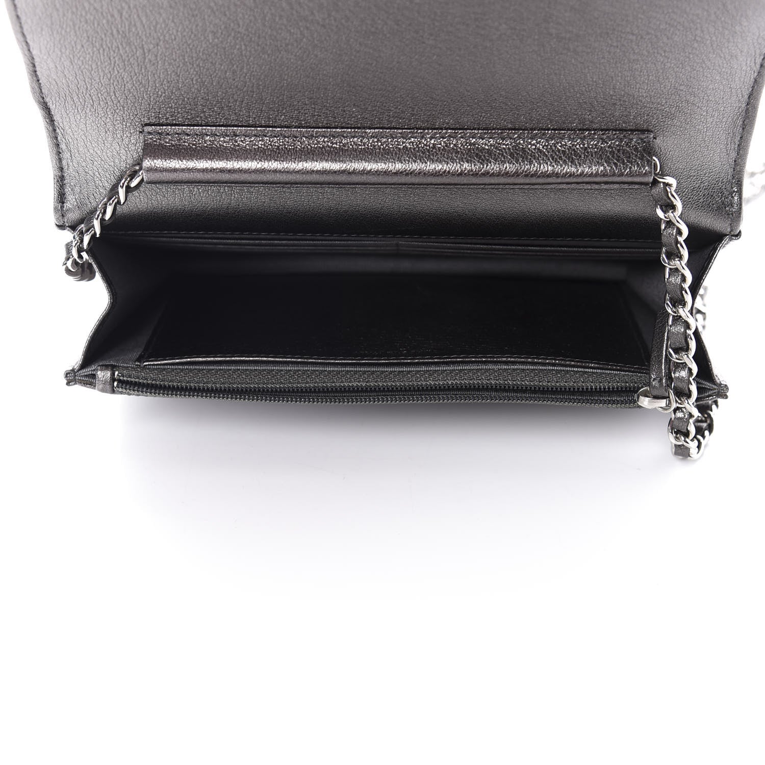 Chanel Metallic Goatskin Quilted Diamond CC Wallet On Chain WOC Pewter 5 of 12