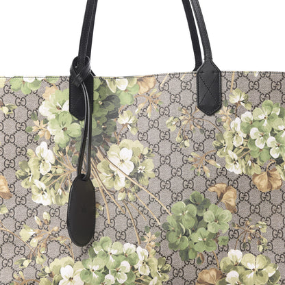 Gucci GG Supreme Monogram Blooms Medium Reversible Tote Beige New Military Black 12 of 17